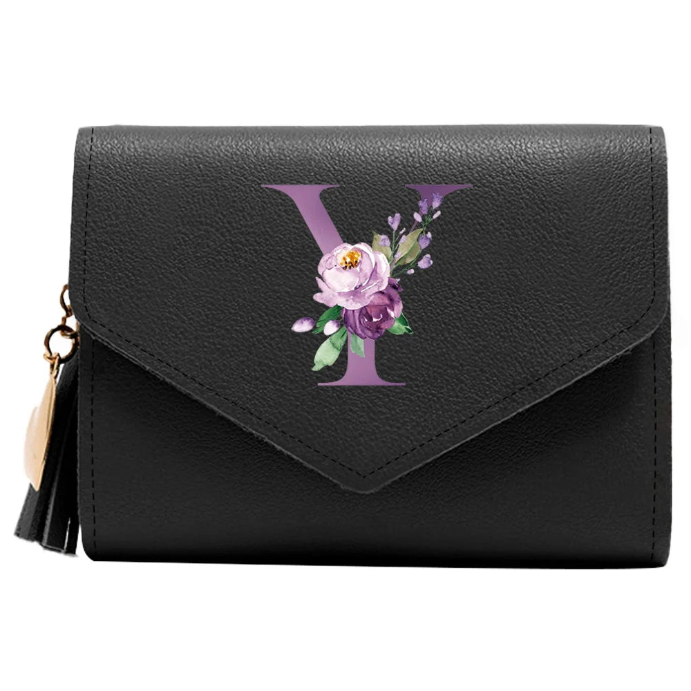 Wallet Women Rfid Blocking Small Compact Luxury Leather Pocket Wallet Ladies Mini Purse with ID Window Purple Letter Pattern