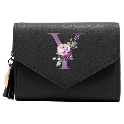 Wallet Women Rfid Blocking Small Compact Luxury Leather Pocket Wallet Ladies Mini Purse with ID Window Purple Letter Pattern