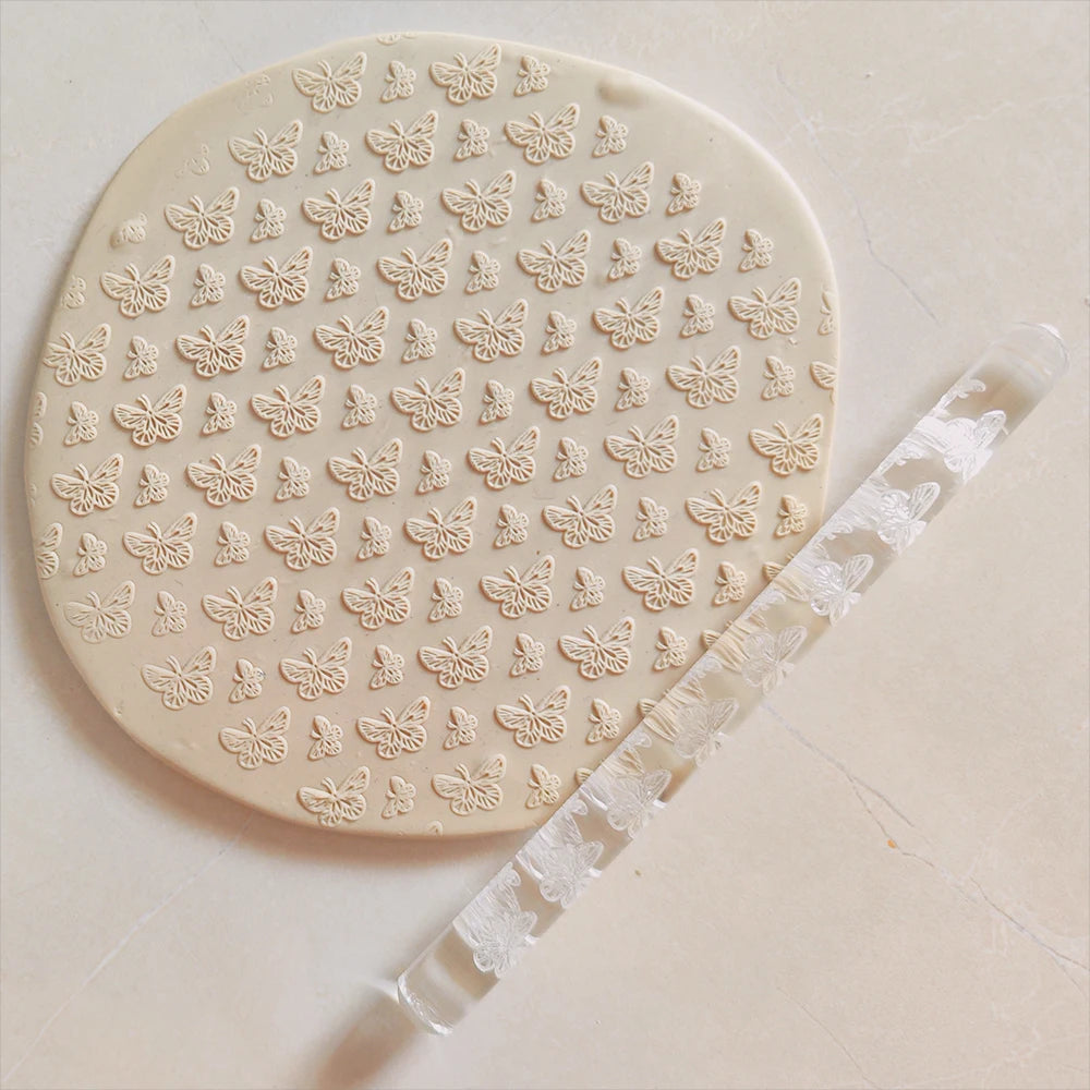 Decorating Holiday Cookies, Personalizing Clay Jewelry Artisan Pastry With Butterfly Heart Designs Rolling Pin