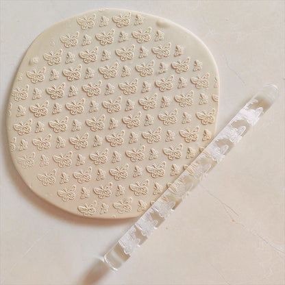 Decorating Holiday Cookies, Personalizing Clay Jewelry Artisan Pastry With Butterfly Heart Designs Rolling Pin