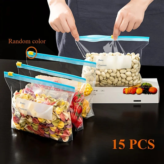 15pcs Reusable Food Storage Bags with Slide Lock Seal - for Fruits, Vegetables, Grains & Meal Prep -Freshness & Space Saving