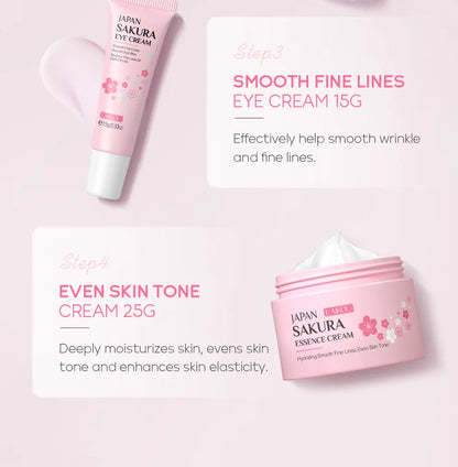 LAIKOU Sakura Skin Care Set Facial Cleanser Face Cream Essence Facial  Eye Cream Skincare Product 4pcs Kit