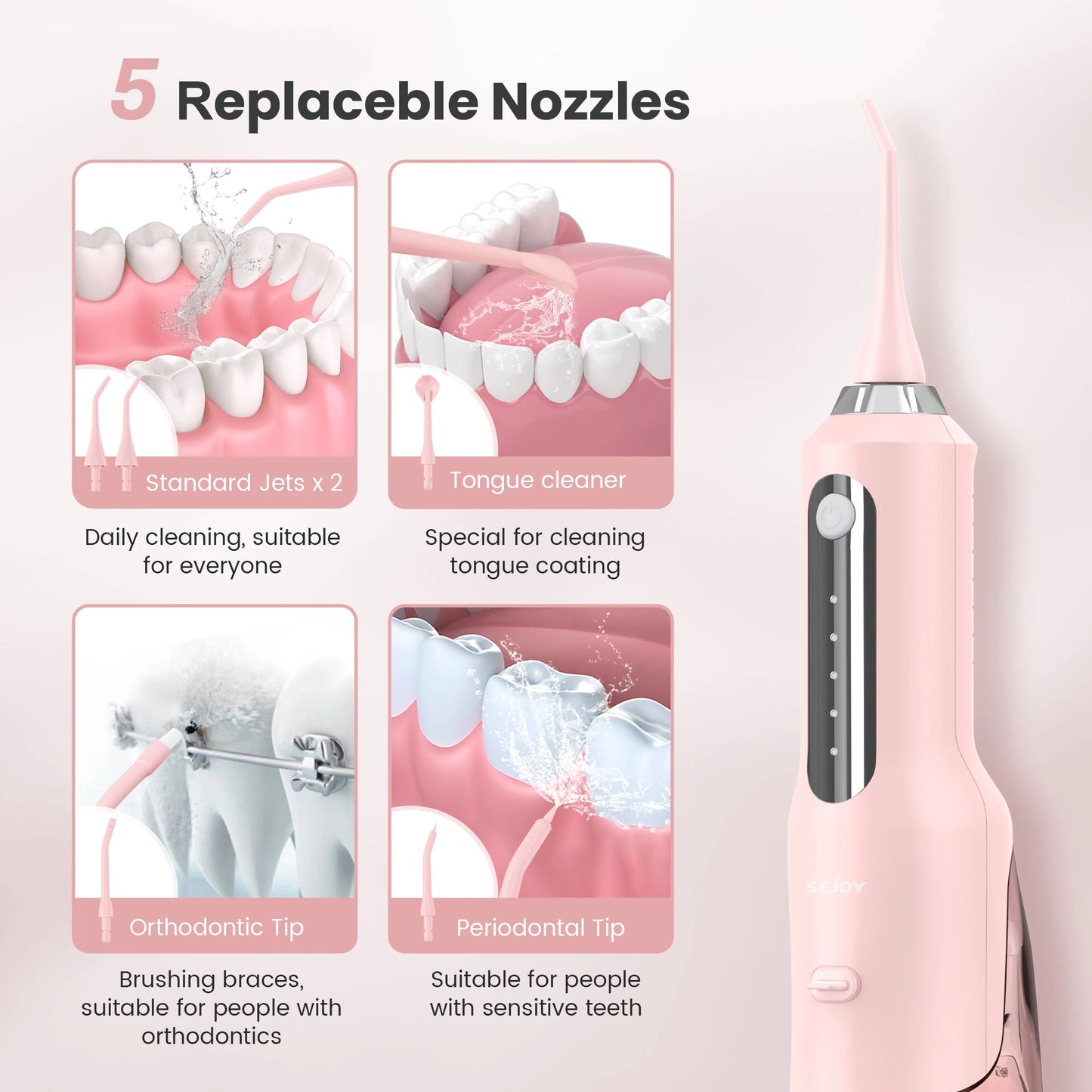 SEJOY Water Flosser for Teeth Irrigator Teeth Whitening Tool Portable Water Pick Personal Care Appliances Dental Teeth Cleaner