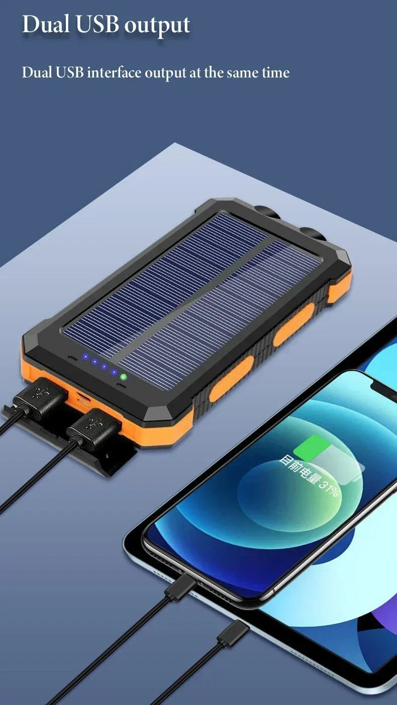 200000mAh Large Capacity Solar Power Bank Portable Outdoor Charger PowerBank External Waterproof Battery Charging with LED Light