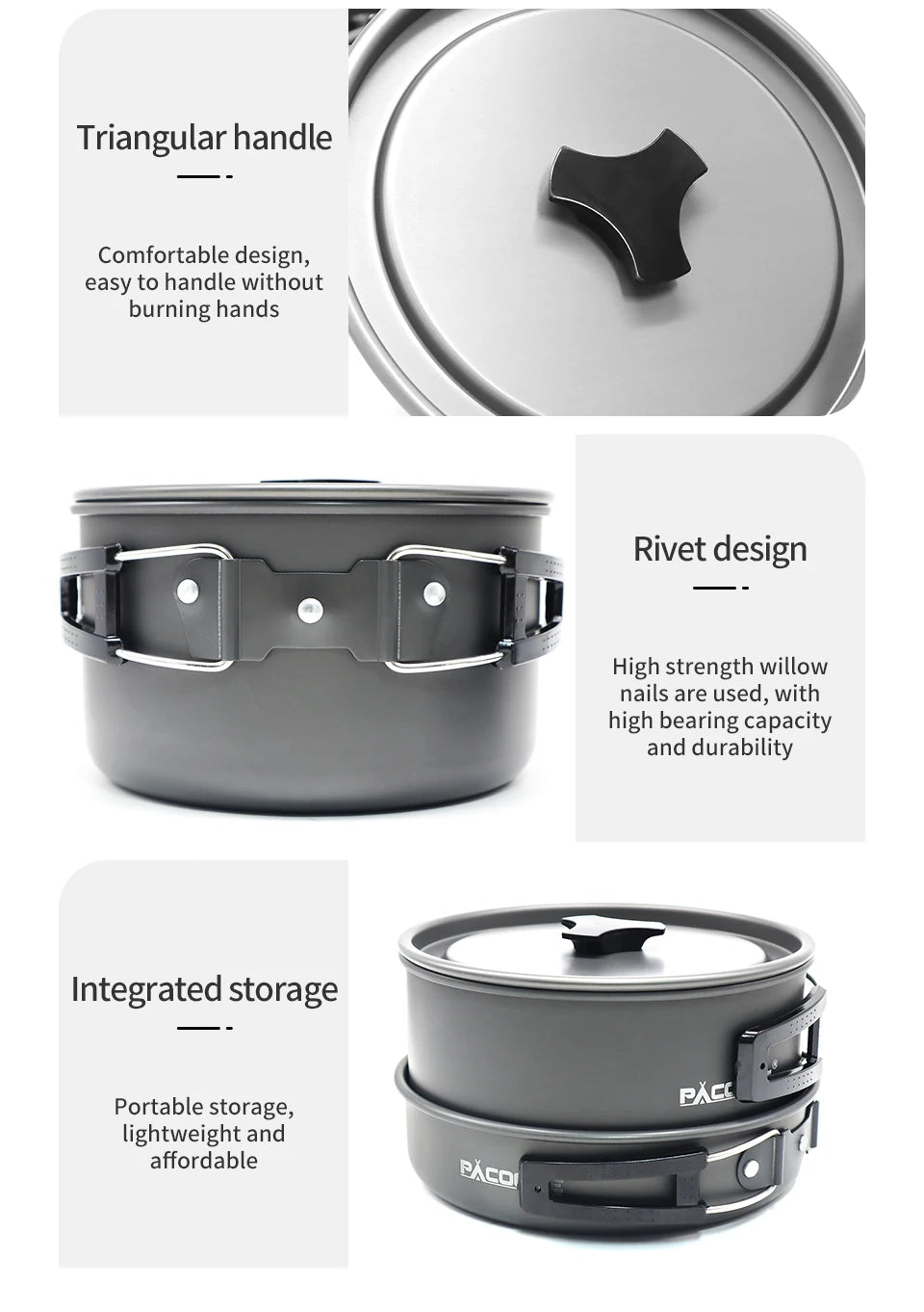 PACOONE Camping Cookware Set Portable Cookware Kit Outdoor Pot Cooking Water Kettle Pan Set Tableware Hiking Picnic Equipment