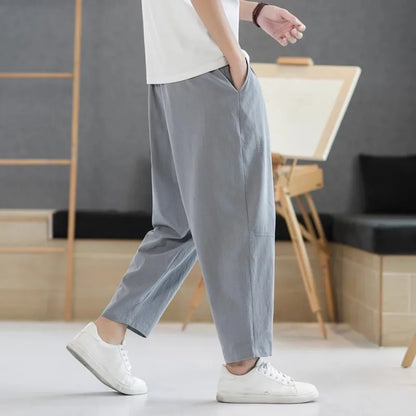 Men's Pants Cotton and Linen Male Summer New Solid Color Mens Trousers Loose Fitness Baggy Streetwear Plus Size M-5XL
