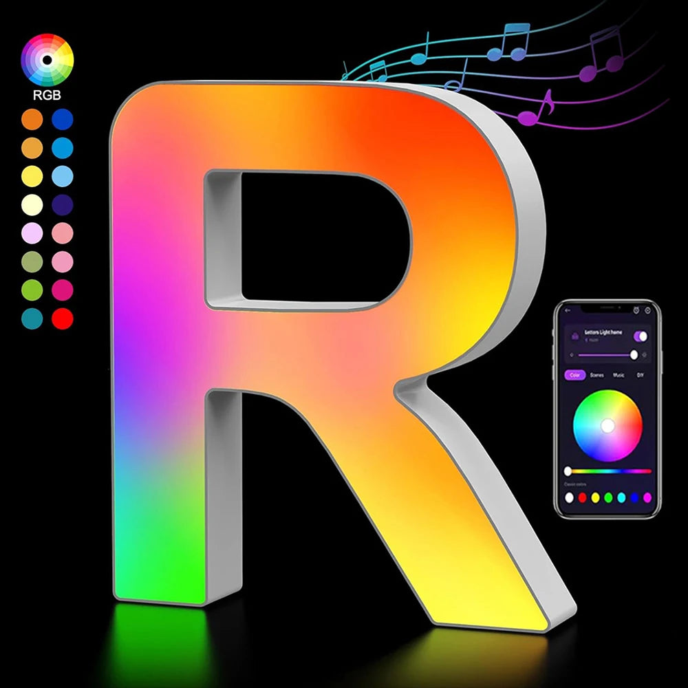 Smart LED Letters Lights Alphabet Light Decorative Name Letter Number Lamp Night Light USB MeRGBW App Music Sync Logo Game Home