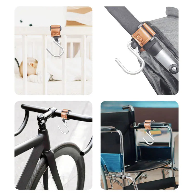 Baby Stroller Hooks 2Pcs Leather Hook  for Hanging Diaper Bags Kindergarten Universal Accessory