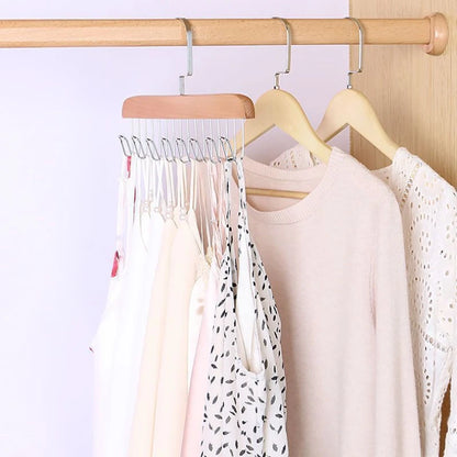 8 Hooks Hanger Multi-functional Wooden Hangers with Hooks for Bra Sling Belt Tie Hats Storage Durable Wardrobe Closet Organizer