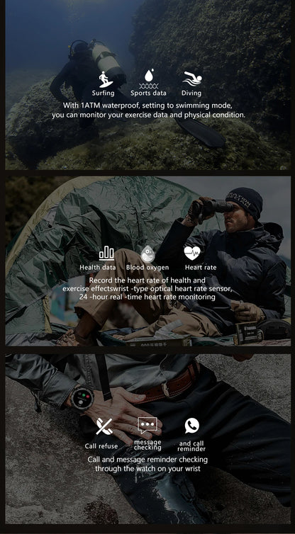 Outdoor Sports Smartwatch Men Fitness Tracker Wireless Call 410mAh Long Standby Time Waterproof Voice Assistant Swimming Watch