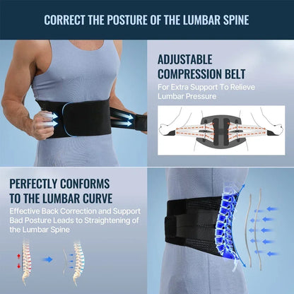 Back Brace For Lower Back Pain,With 4 Metal Supports,Four Elastic Bands,Breathable& Strong Support,Effectively Relieve Your Pain