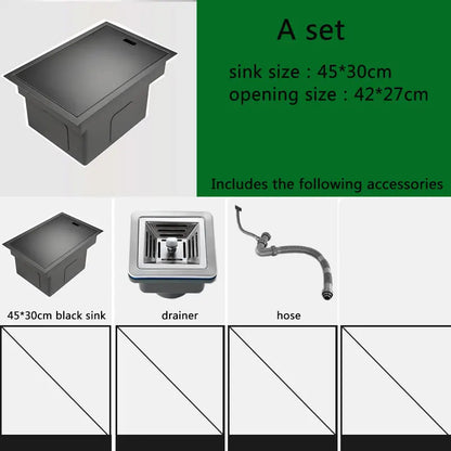 Black Kitchen sink Hidden Single bowl Bar Small Size sink Stainless Steel Balcony sink Concealed black kitchen sink Bar sink