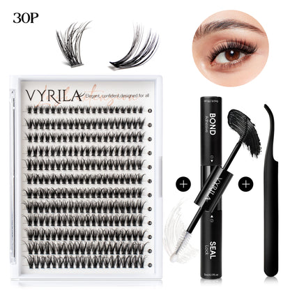 VYRILA Lash Extension Kit Wispy C Curl Lash Clusters Kit Hush 8-16mix Individual Lashes with Lash Bond and Seal Lash Tweezers
