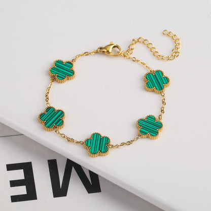 Silver Color New Design Plant Five Leaf Flower Bracelet Single sided Plum Blossom Stainless Steel Jewelry Women's Clover