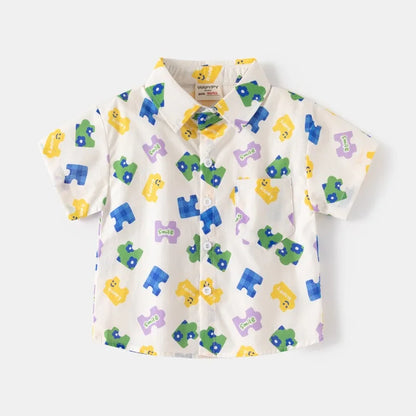 Fashion Baby Shirts 6 to 12 18 24 Months Toddler Boys Shirts Cotton Cars Lion Print Shirt for Boy Blue White Yellow Kids Clothes