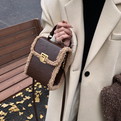 Fashion Small Totes Bag 2024 Trend PU Leather Shoulder Bags for Women Cute Short Handle Crossbody Phone Bag Luxury Fur Handbags