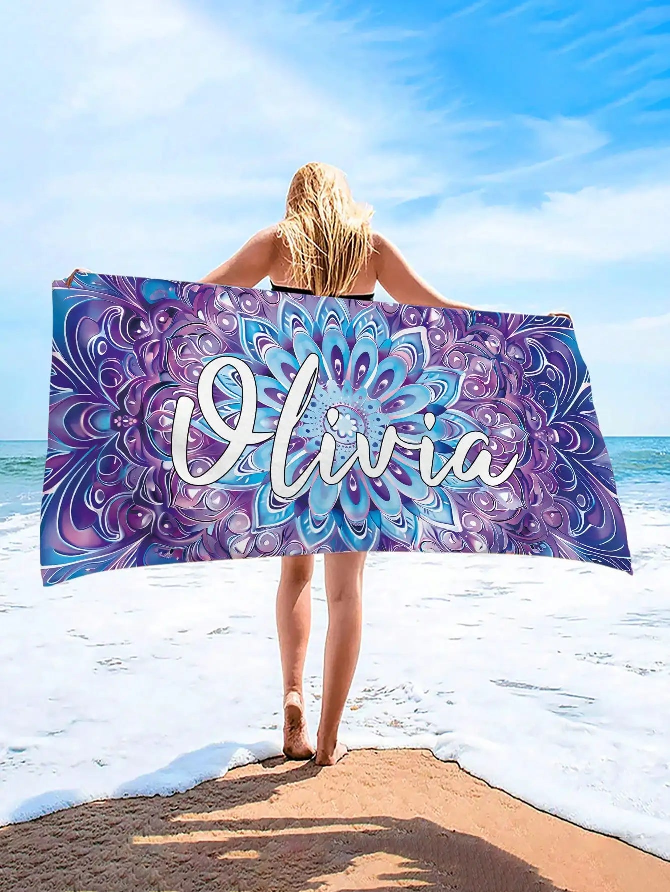 Comfortable beach towel fashionable pool towel 1 piece personalized text custom floral beach towel super absorbent swimming towe