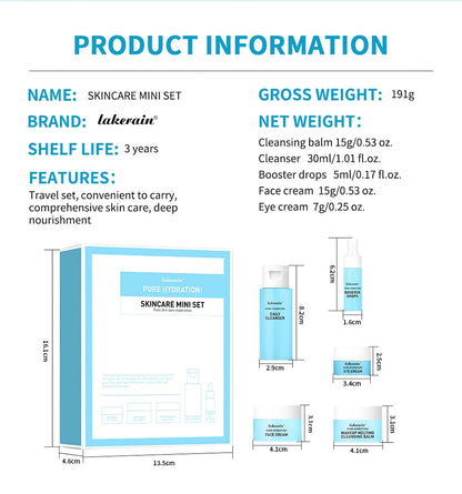 Skincare Mini Kit Cleanser Makeup Remover Moisturiser & Eye Cream For Hydrating Skin Airplane-Friendly Sizes Skincare Set