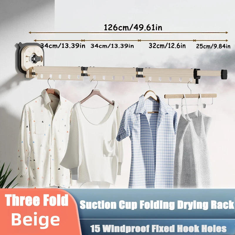 Retractable Clothes Hanger Wall Mounted No Punching Laundry Drying Rack Foldable Drying Racks Space Saving For Bathroom Balcony