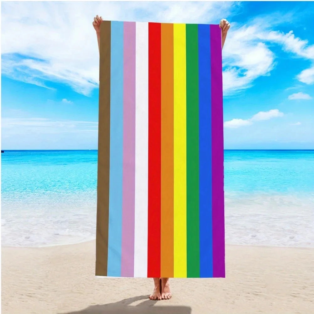 Oversized Beach Towel 280g/㎡ Microfiber, Rainbow Quick-Dry for Pool Travel, Tropical Design, Fade-Resistant & Washable