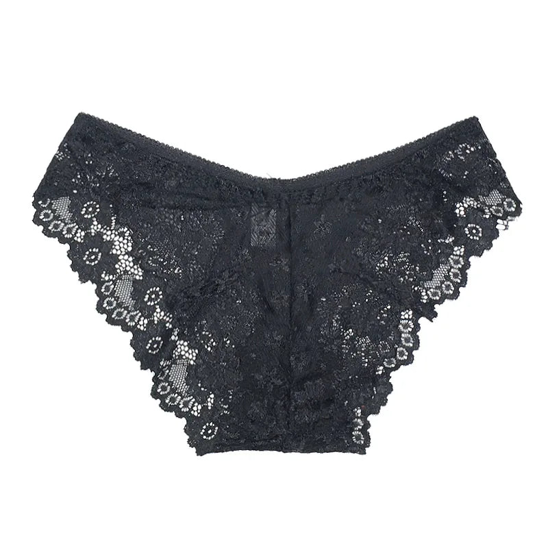 5 PCS/Set Sexy Ladies Transparent Lace Lingerie Panties Woman Cotton Crotch Solid Color Briefs Underwear