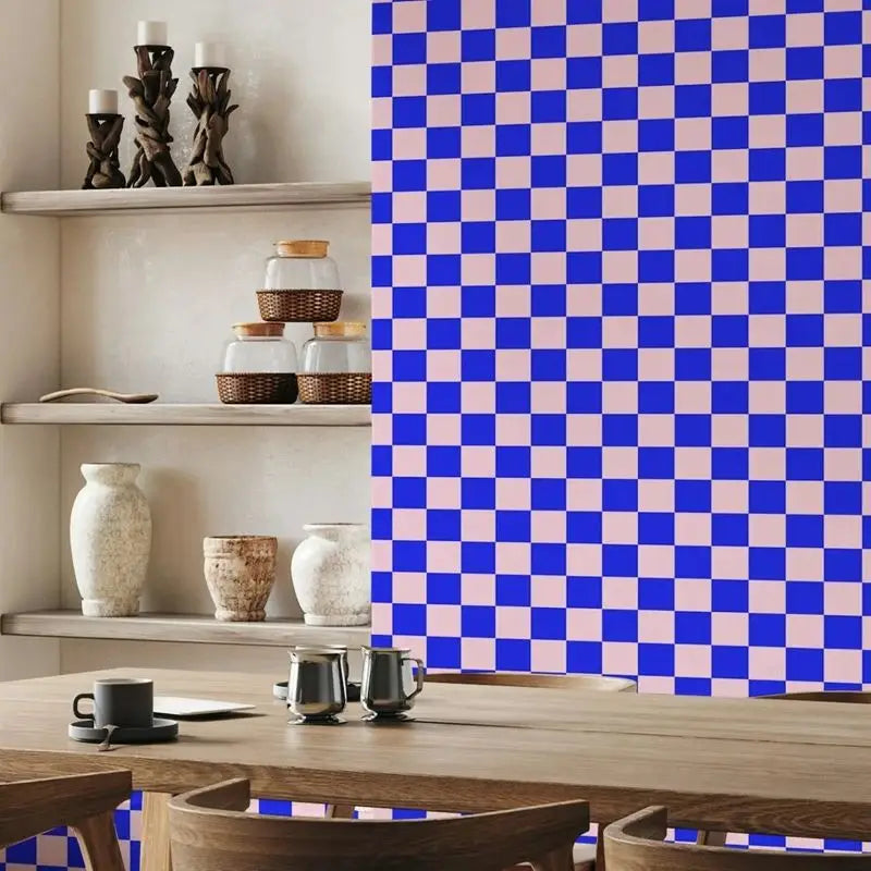Pink And Blue Checker Adhesive Wall Wallpaper,Geometric Removable Wallpaper For Decoration Livingroom , Wallpapers Of Home Décor