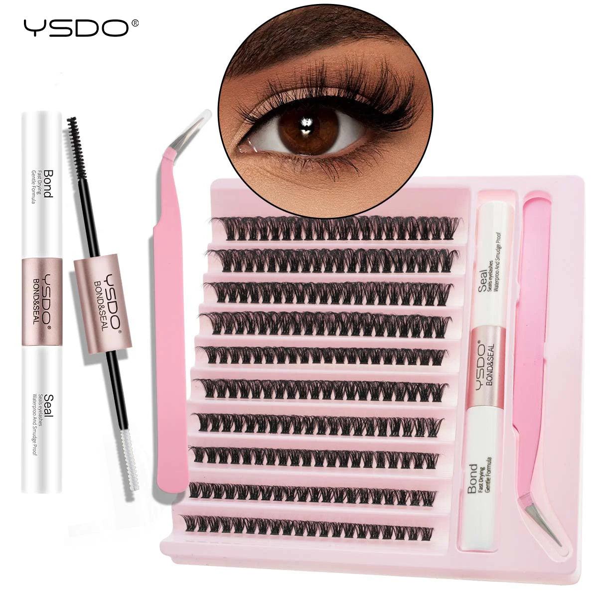 DIY Lash Extension Kit Lash Individual Lashes Clusters8-16mm With Waterproof Lash Bond And Seal Eyelash Tweezers Lash Kit