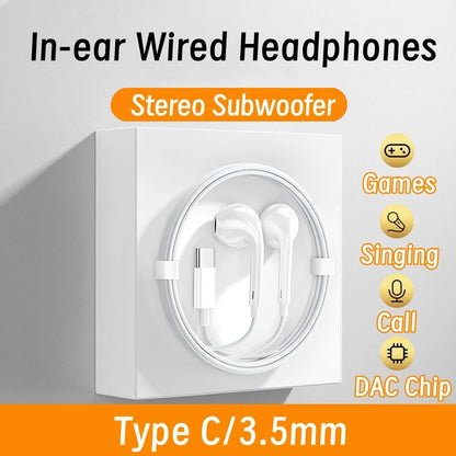 Type C Wired Headphones For Xiaomi 15 14 13 12 11 Redmi Phone 3.5MM Earphone For Huawei Samsung Earbuds Laptop With HD Mic