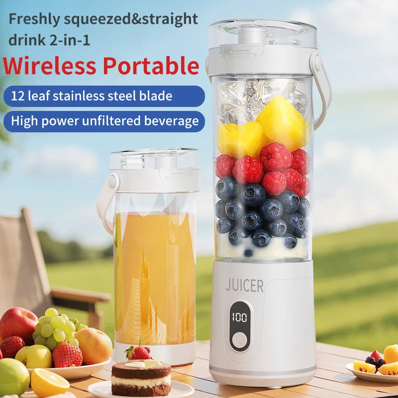 Portable Juice Blender 600ml 12 Blades Fast Blending USB Rechargeable For Outdoor Milkshake Smoothie Electric Juicing Cup