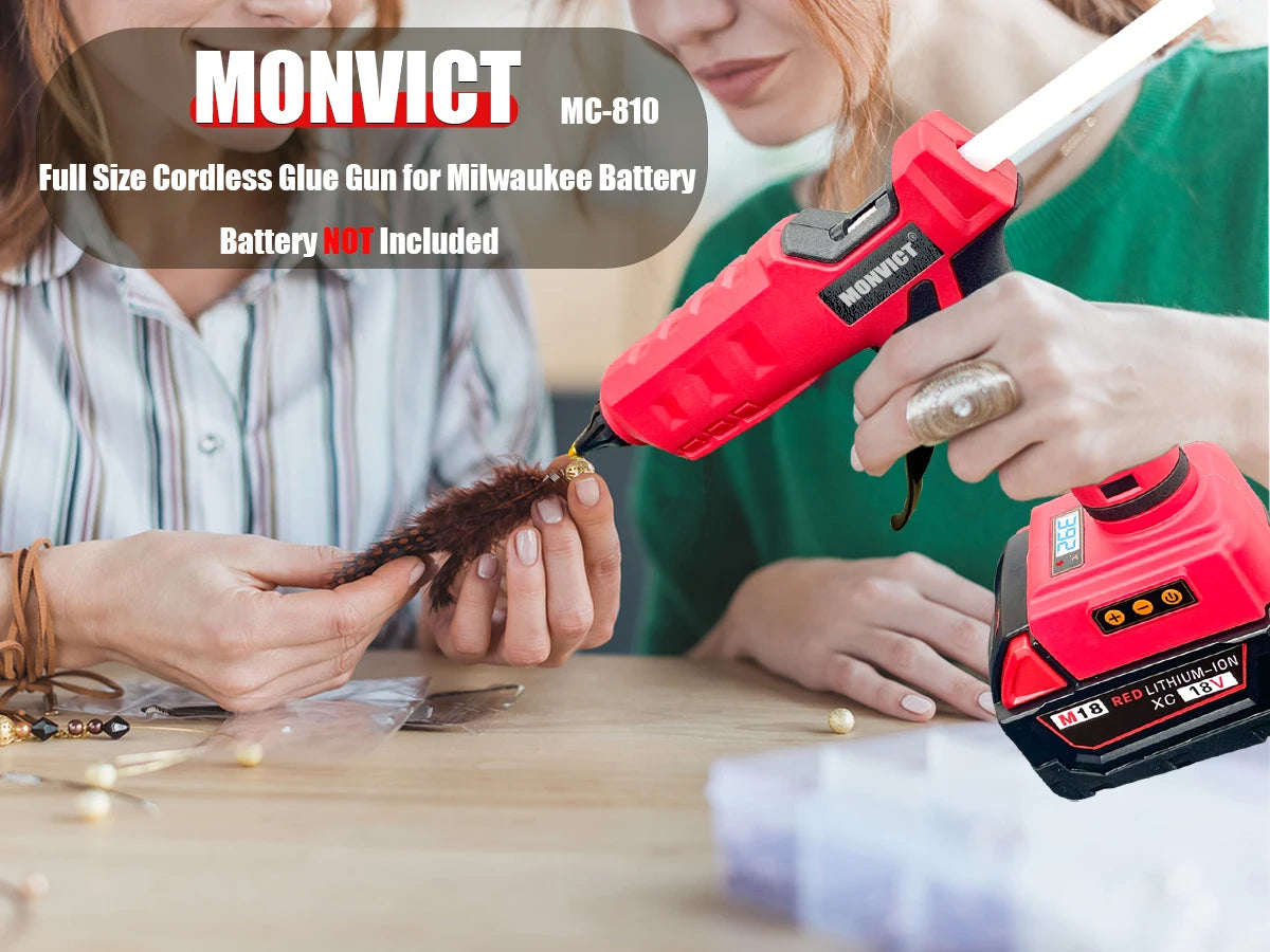 Upgraded 100W Cordless Glue Gun for Milwaukee 18V Battery,  Digital Temperature Adjustable Full Size Heavy Duty with 10 Sticks