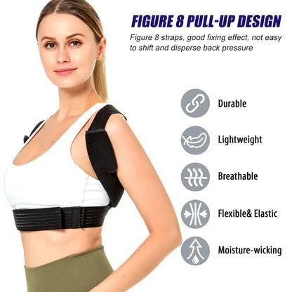 BraceTop Adjustable Posture Corrector Breathable Back Straightener, Upper Back Brace Providing Pain Relief From Neck, Shoulder