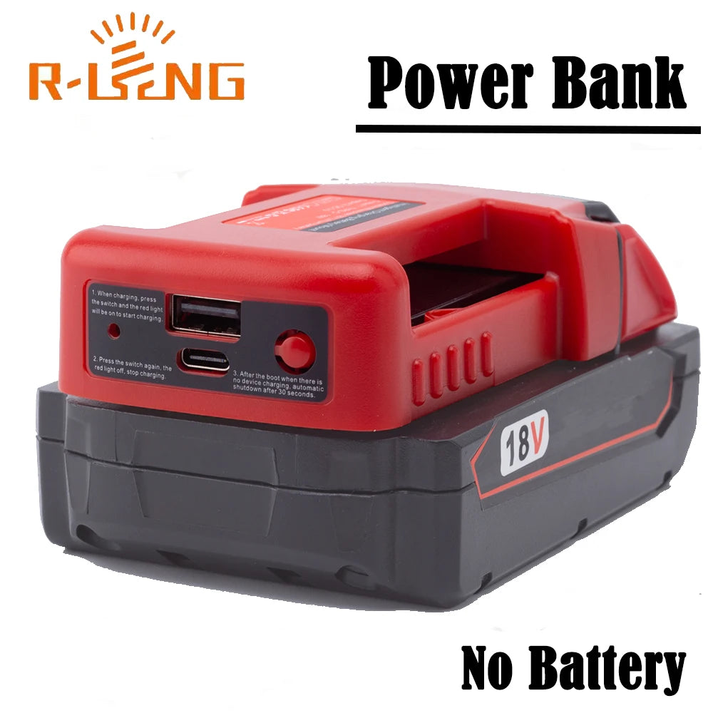 Power Bank Charger  For Milwaukee 18V Lithium Battery With USB With Type-C for Laptop Mobile Phone Fast Charging(NO Battery)