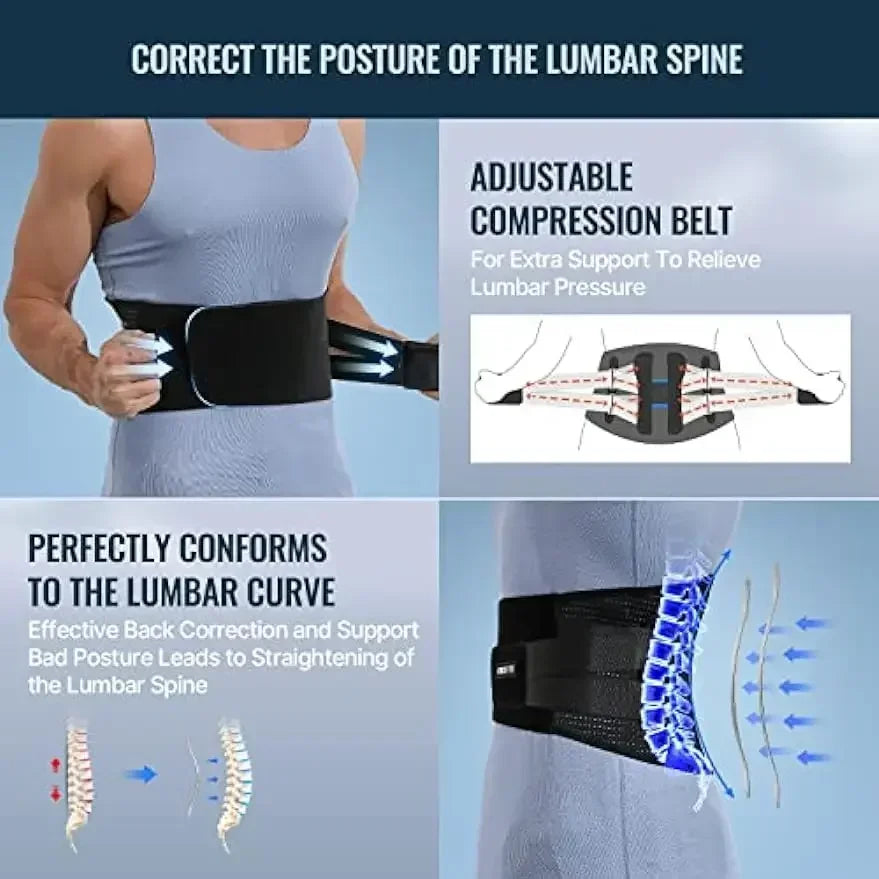 Back Brace For Lower Back Pain,With 4 Metal Supports,Four Elastic Bands,Breathable& Strong Support,Effectively Relieve Your Pain