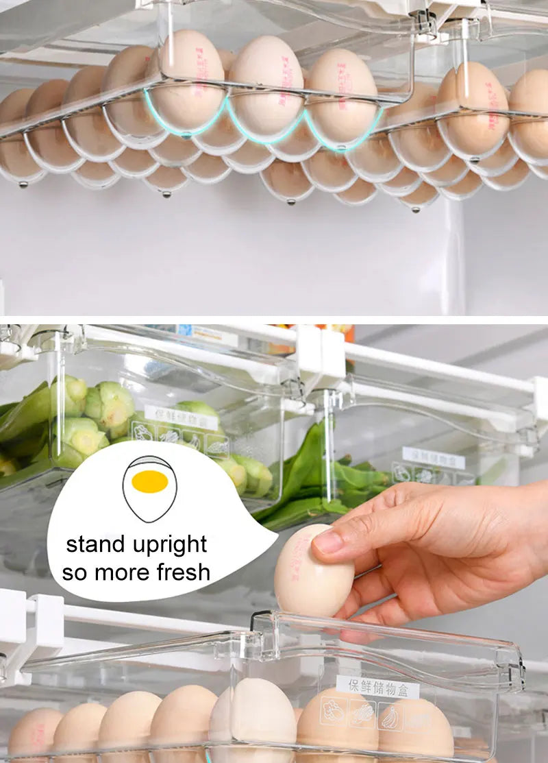 Kitchen Fruit Food Egg Storage Box Fridge Organizer Slide Under Shelf Drawer Box Rack Holder Refrigerator Crisper Keeping Flash