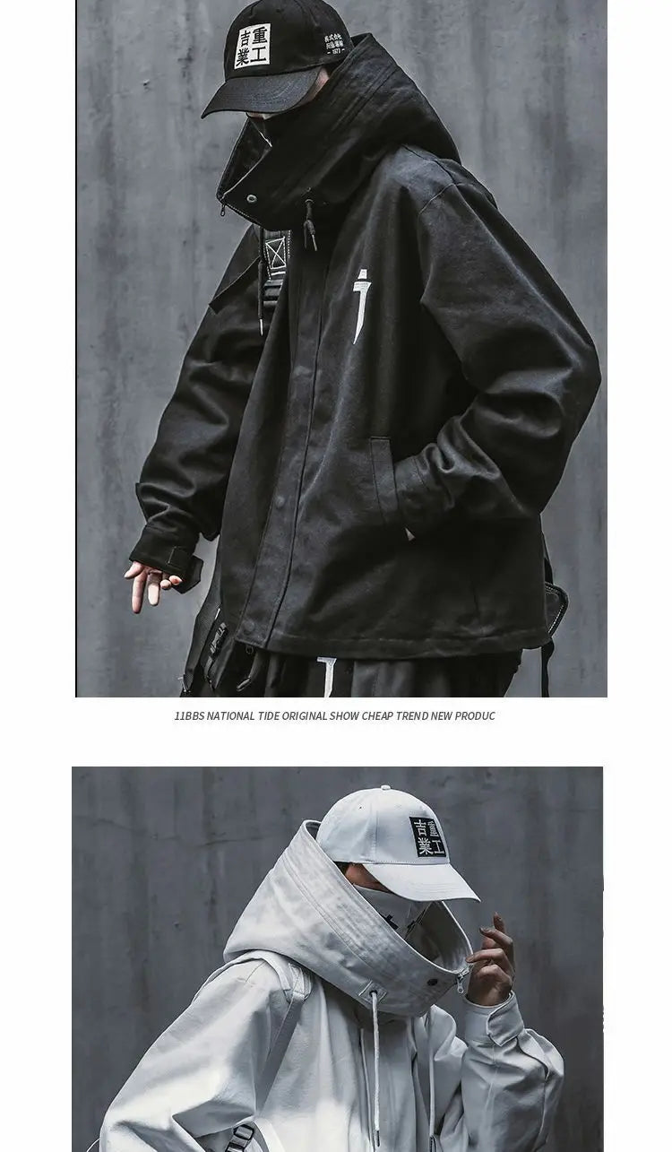 Oversize Jacket Trench Coat Men And Women Autumn Solid Japanese Fashion Vintage Casual High Street Hooded Functional Wind