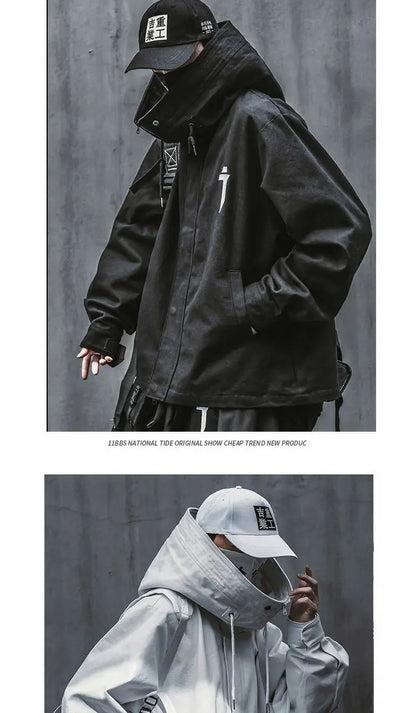 Oversize Jacket Trench Coat Men And Women Autumn Solid Japanese Fashion Vintage Casual High Street Hooded Functional Wind