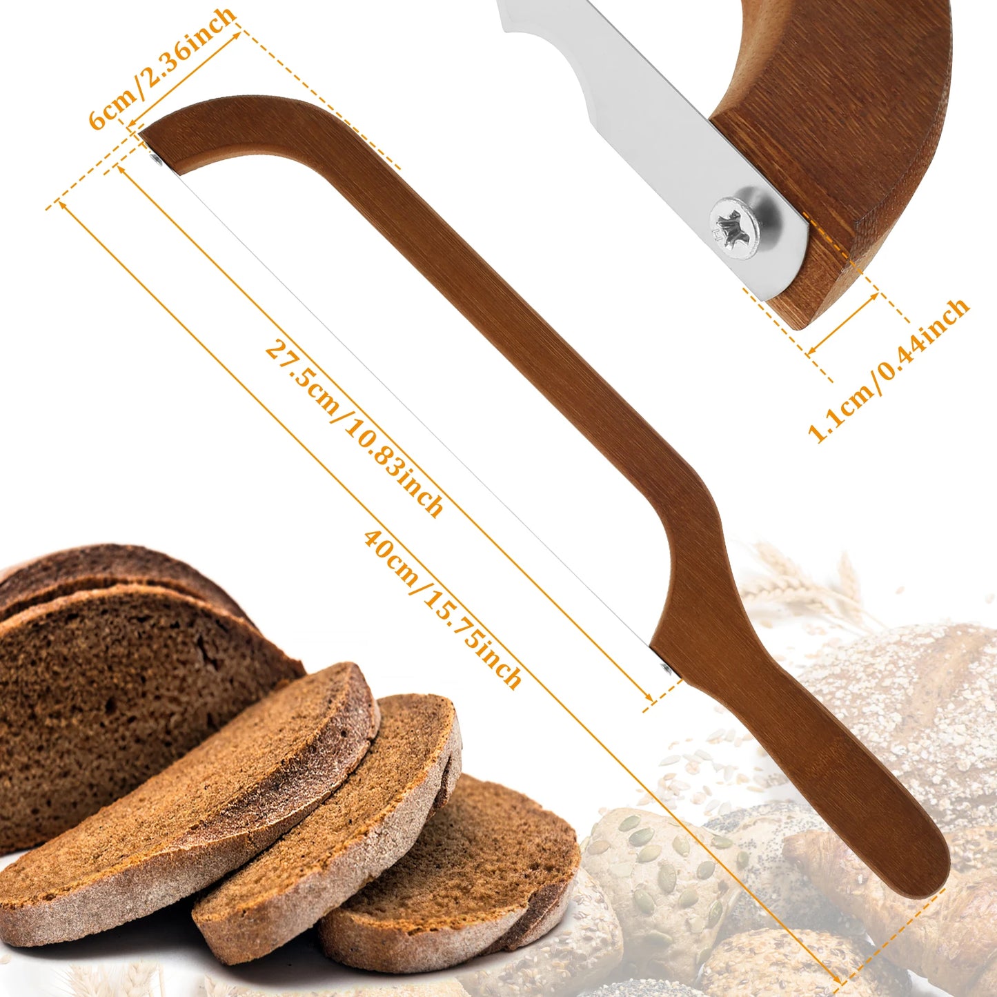 Bread Bow Cutter Serrated Bagel Cutter Stainless Steel Sourdough Bread Slicer Bread Cutting Tool for Bagels Bread Baguettes