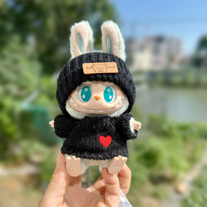 Cute Labubu Bunny Doll Accessories with Knitted Clothes Rabbit Ears Hat Heart Sweater for Toy Collectors Labubu Clothes