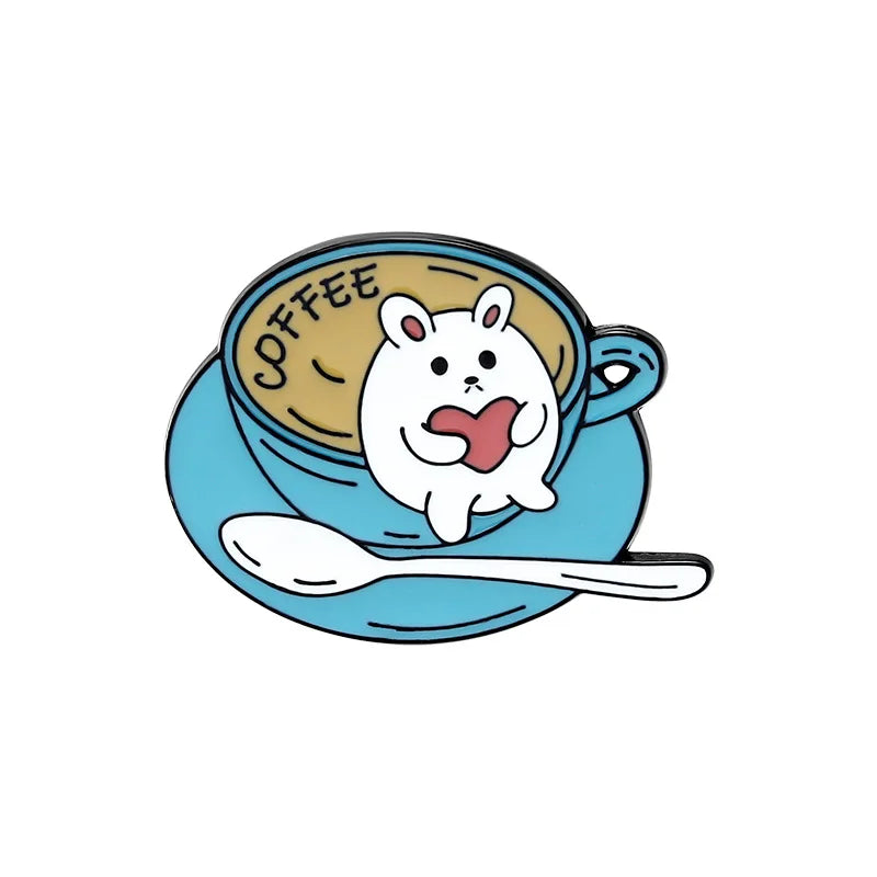 Creative Coffee Enamel Brooch Spaceship Coffee Elements Need By Coffee Power Books Cat Coffee Cups Metal Badge Lapel Pin Jewelry