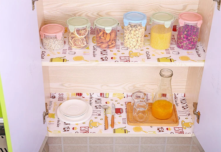 1 Roll Waterproof Table Mats Drawers Cabinet Shelf Liners Thickened Oilproof Mat Cartoon Table Pads Kitchen Table Decoration