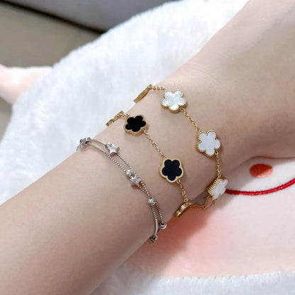 Silver Color New Design Plant Five Leaf Flower Bracelet Single sided Plum Blossom Stainless Steel Jewelry Women's Clover