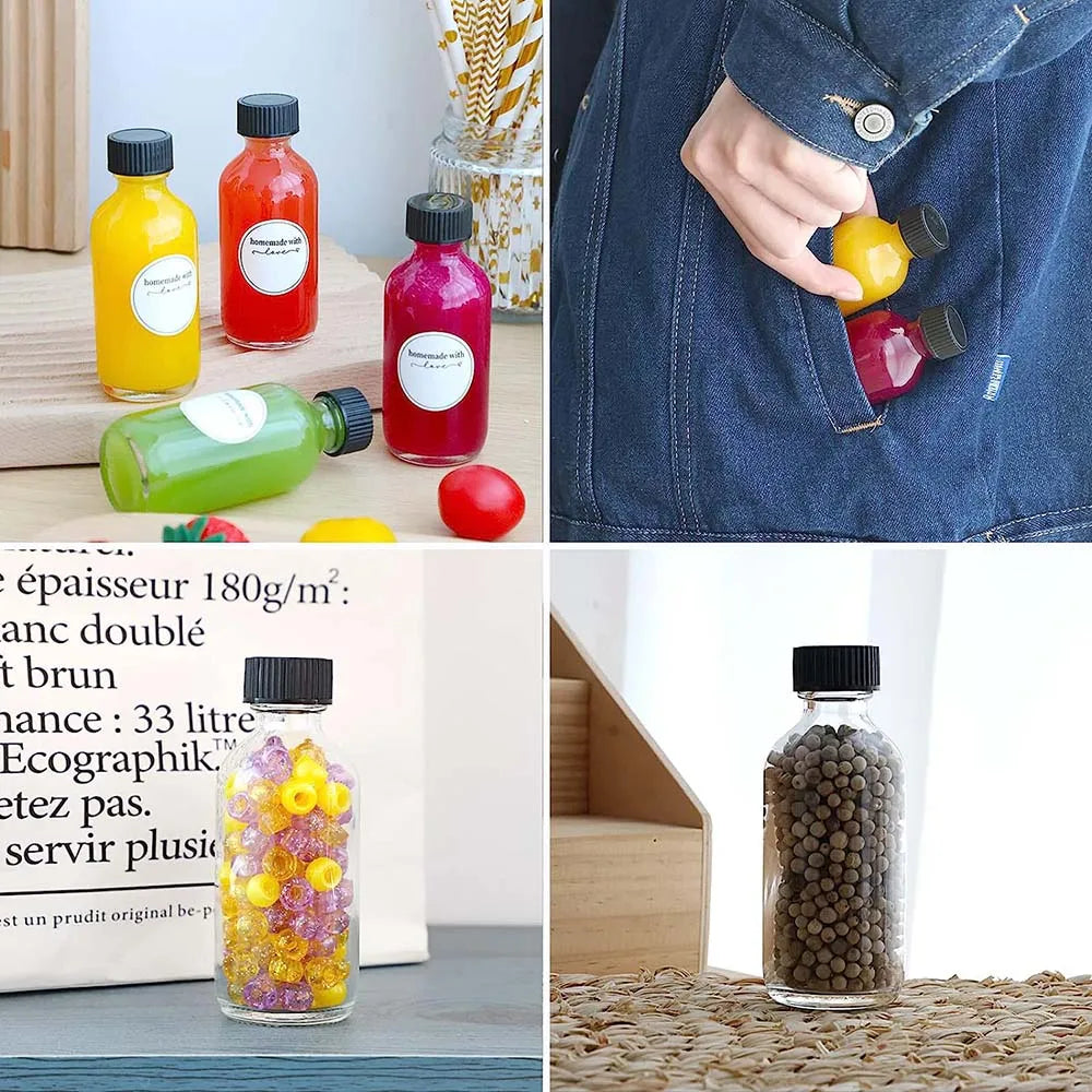 2oz Small Clear Glass Bottles with Lids for Liquids, Tiny Short Jars with Caps Mini Glass Juice Bottles for Potion, Ginger Shots