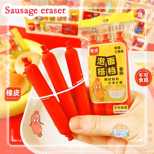 school teacher gift back to school supplies Aesthetic cute stationery Kawaii object funny erasers Sausage rubber cute things