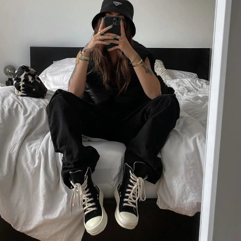 Owens women's sports shoes, men's sports shoes, 2025 spring and autumn lace-up flat casual shoes thick sole high top sports shoe