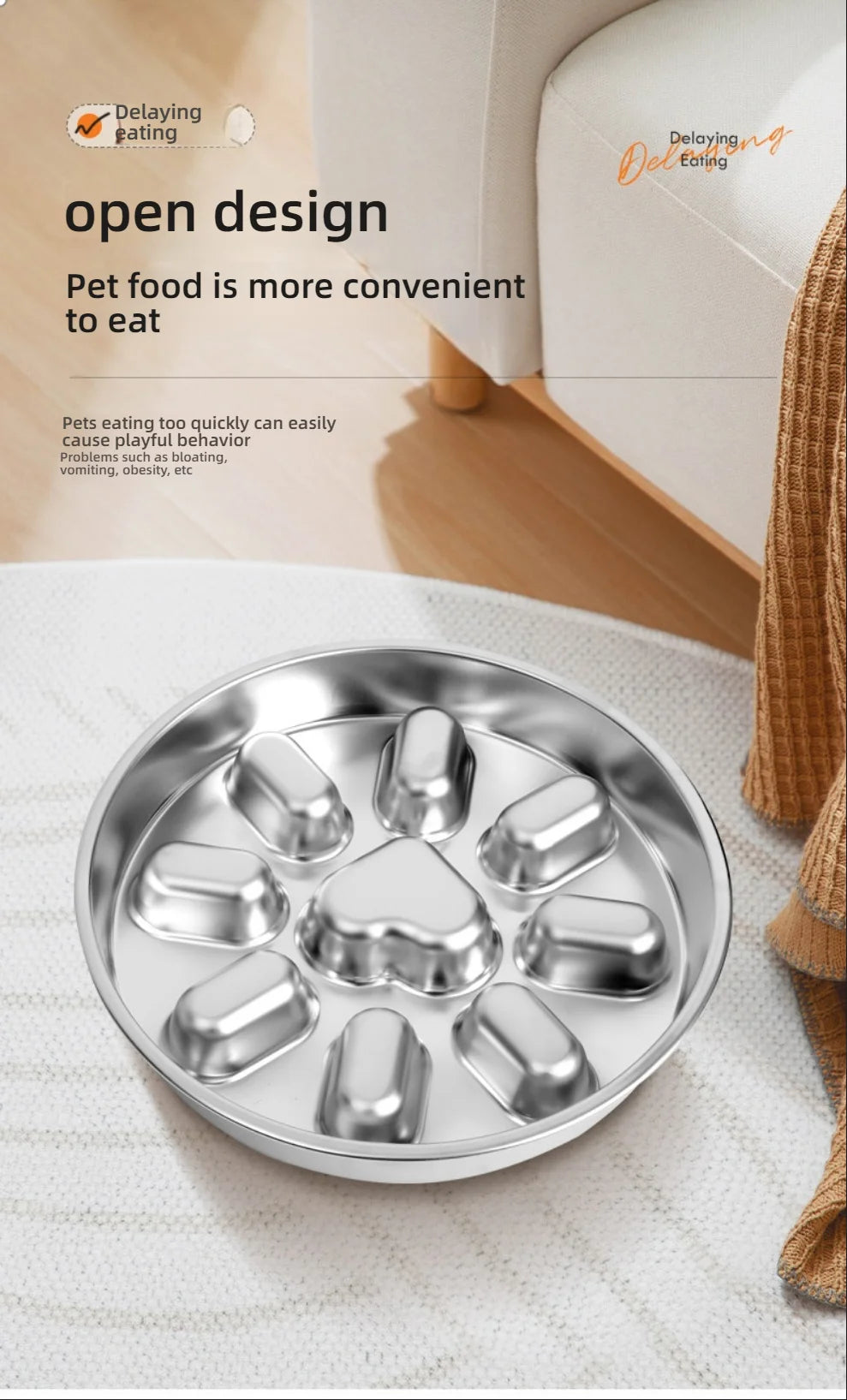 Stainless Steel Slow  steel slow food bowl for dogs, feeding basin for cats, anti choking and anti overturning bowl Pet supplies