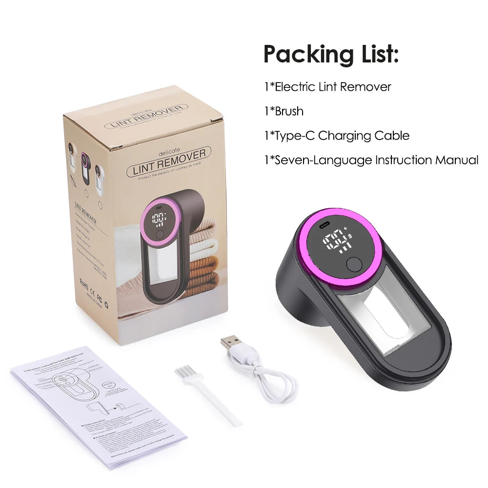 ﻿  Lint Remover for Clothing 3 Speeds LED Digital Electric Pellet Fluff Remover  Rechargeable Fuzz Fabric Shaver Sweater Hair
