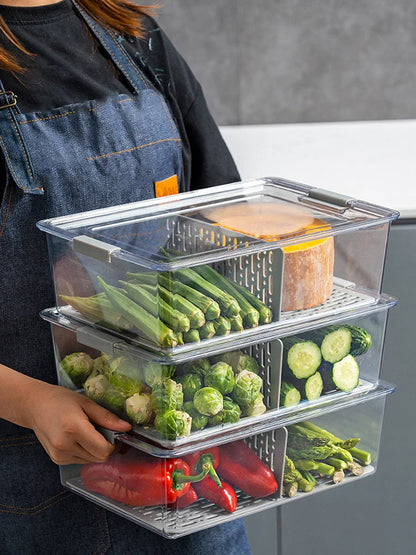 Fridge Organizer Stackable Refrigerator Organizer Bins with Lids Clear Fruit Storage Containers Freezer Pantry Kitchen Boxes