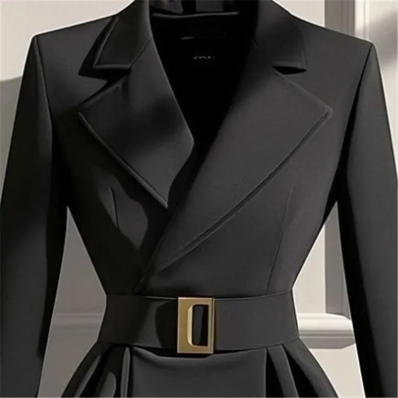 New High End Fashion Suit Jacket Women Office Lady Elegant Long Sleeve Coat Slim Waist Belt Irregular Hem Office Lady Outwear