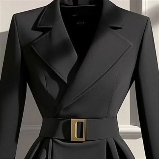 New High End Fashion Suit Jacket Women Office Lady Elegant Long Sleeve Coat Slim Waist Belt Irregular Hem Office Lady Outwear