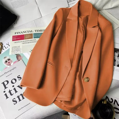 Office Lady Elegant Single Button Blazer Women New Autumn Long Sleeve Slim Jackets Casual Chic Tops Coats Outerwears Female